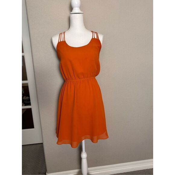 Lost April Small Orange Sundress Intricate Straps on Back Small - Picture 1 of 6